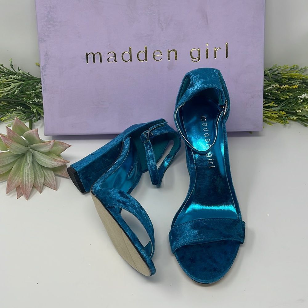 Madden Girl Teal Velvet Heeled Sandals